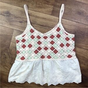 Zayla Tan Mint Rust Crochet Tank Top *Read